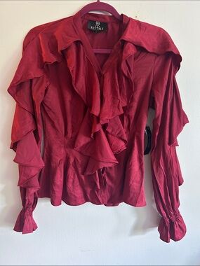 Restyle Red Ruffle Blouse - Women's Button-Front Top